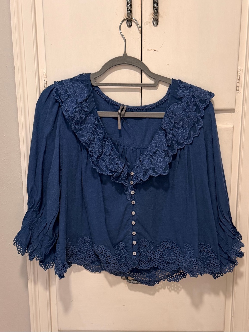 Anthropologie Linen Blend Lace Collar Blouse - Picture 5 of 7